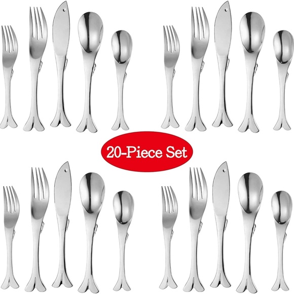 COPY - 20-Piece 18/8 Stainless Steel Flatware Set with Fish Style, Service for 4 - Picture 4 of 7